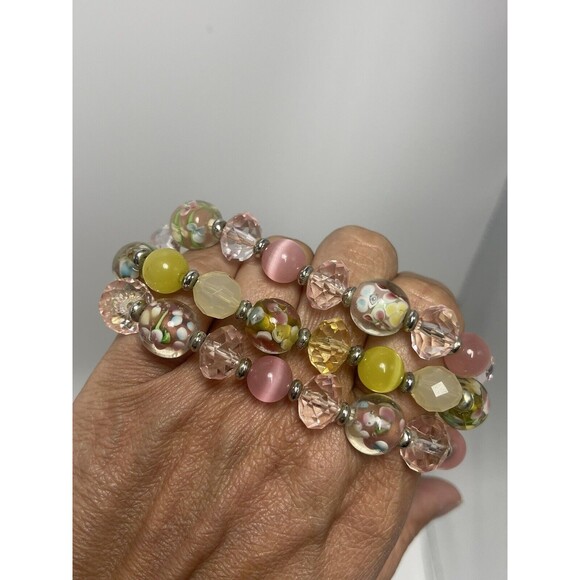 Croft & Barrow Pink & Yellow Pastel Glass Beaded 3 Piece Bracelet Set New - Picture 5 of 6